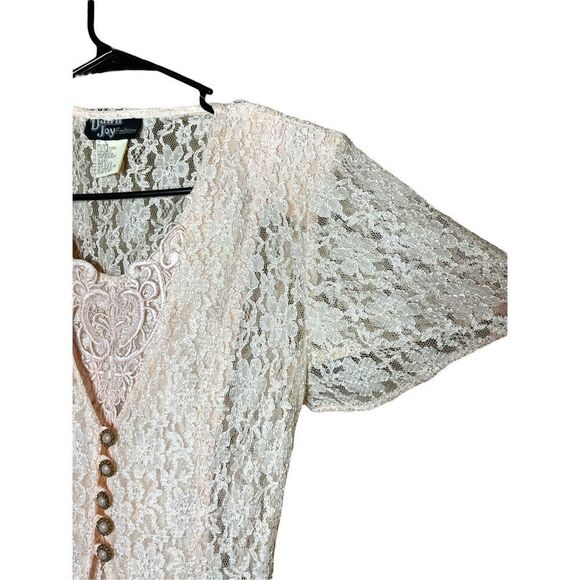 Vintage Dawn Joy 80s/90s Light Pink Lace Coquette Cottagecore Lace Maxi Dress Si - Picture 4 of 15